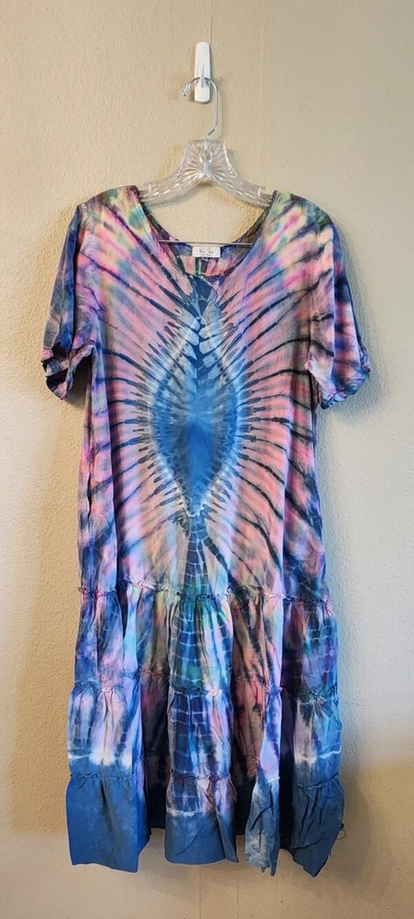 Tie Dye Women's Dress Ruffles SZ Medium Festival Bohemian Hippie